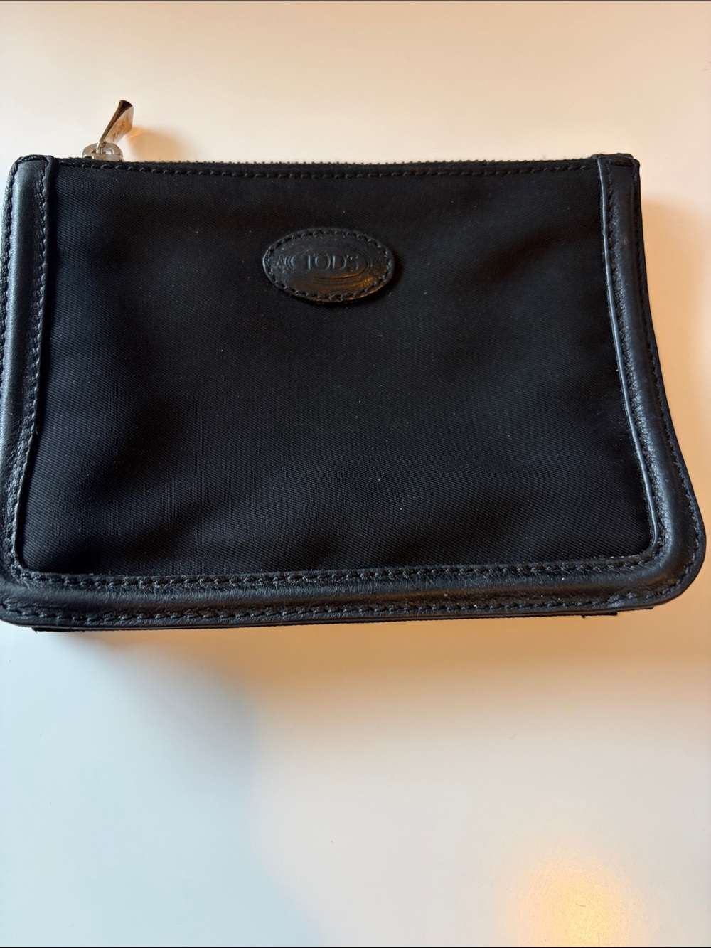 Tod's Black Canvas Zip Pouch with Leather Trim
